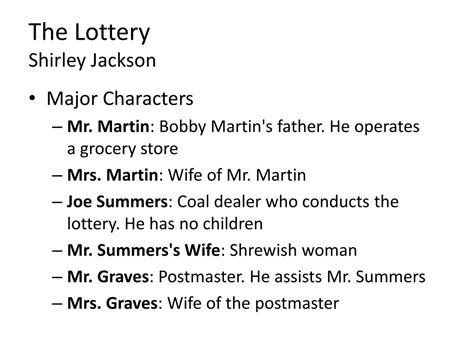 main characters of the lottery by shirley jackson|The Lottery Character Analysis .